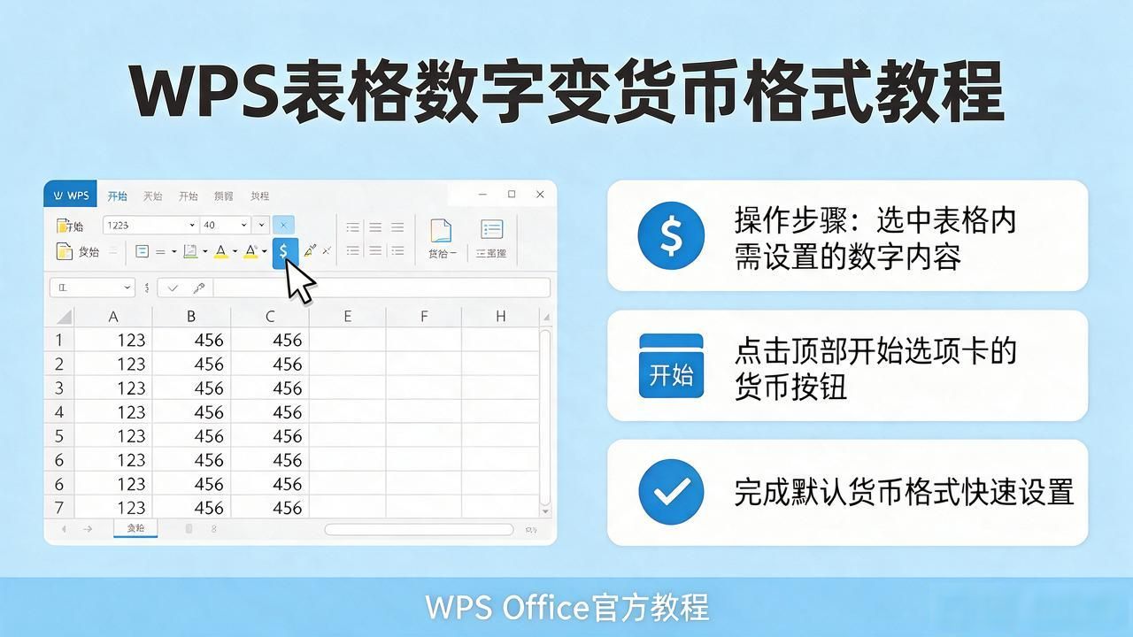 WPS表格数字变货币格式教程
